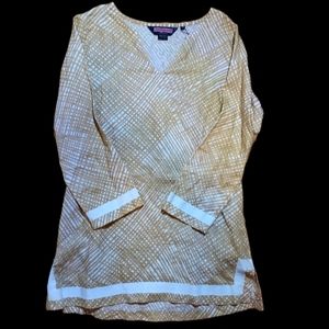 🤍NWOT Vineyard Vines Beige/White Linen Tunic, 3/4 Sleeves, size M